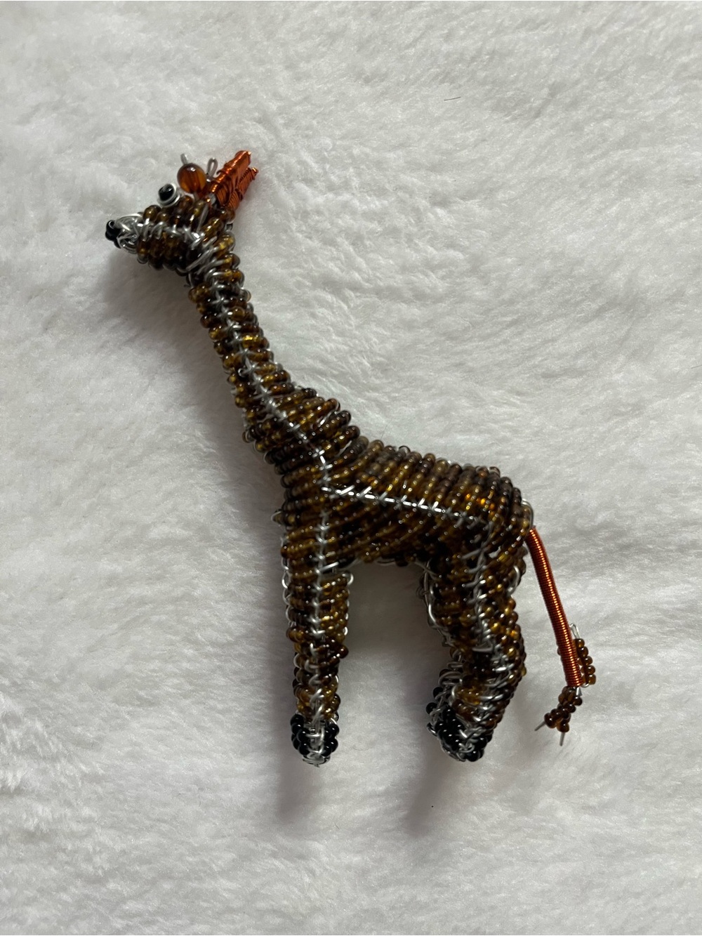 Giraffe small Beaded figure knick knack Giraffe Figurine - Brown & Copper